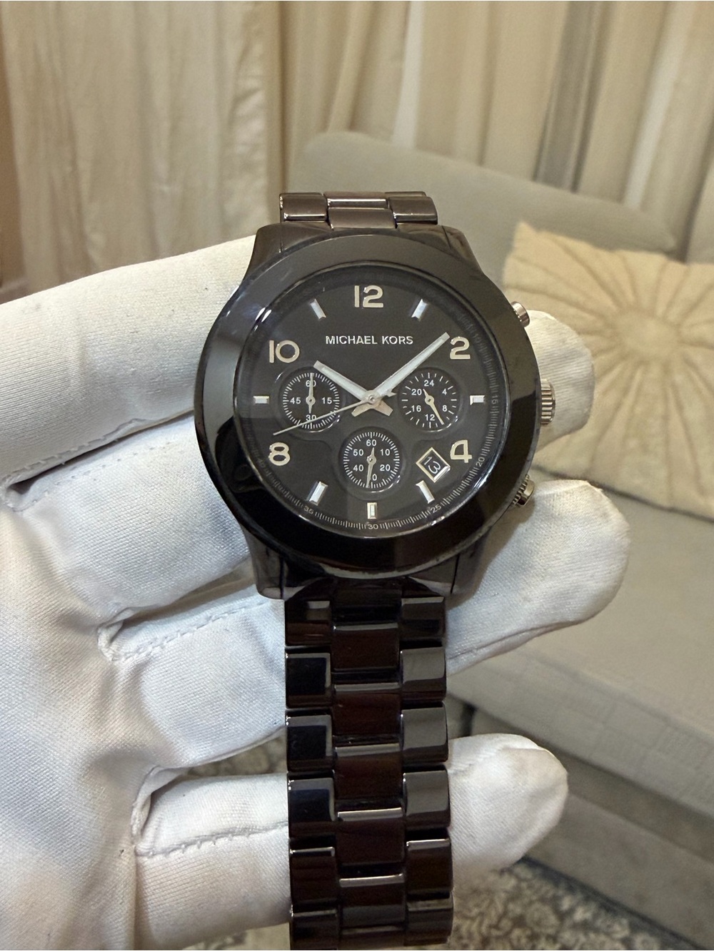 Michael Kors MK5164 Men Women Black Ceramic Watch Chronograph Date Runway 44.50
